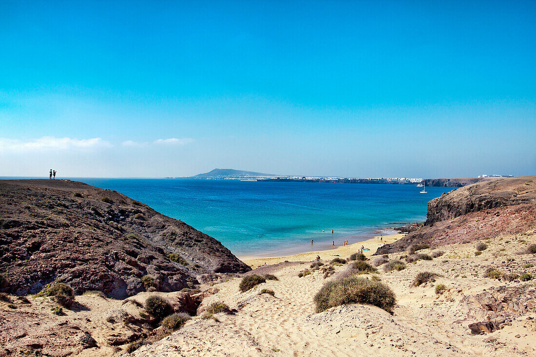 Strand Playa del Pozo im Sonnenlicht, Papagayo Strände, Lanzarote, Kanarische Inseln, Spanien, Europa