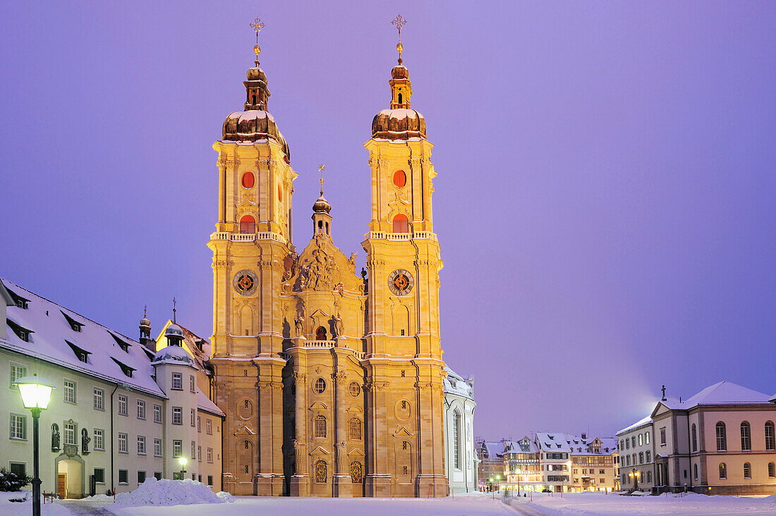 Illuminated collegiate church in St. Gallen, St. Gallen, UNESCO World Heritage Site St. Gallen, Switzerland