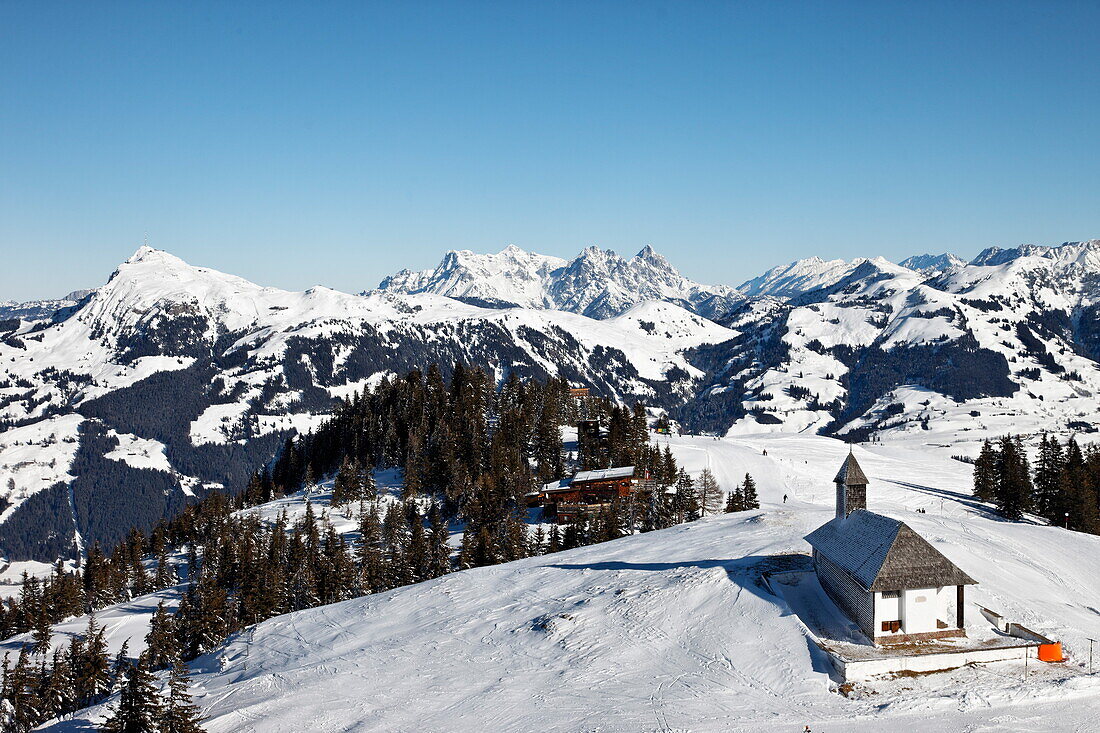 Hahnenkamm Summit, Kitzbuhler Horn in the background, Kitzbuhel, Tyrol, Austria