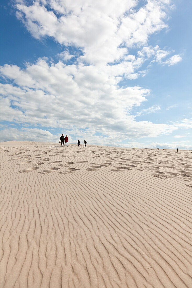 Tourists walking in the dunes, UNESCO World Biosphere Reserve, Slowinski National Park, Polish Baltic Sea coast, Leba, Pomeranian, Poland