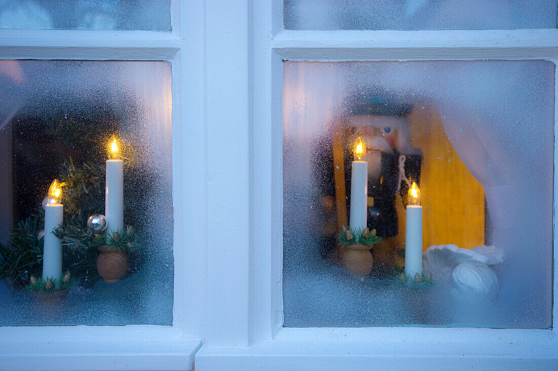 Window with christmas decorations, Gengenbach, Black Forest, Baden-Württemberg, Germany