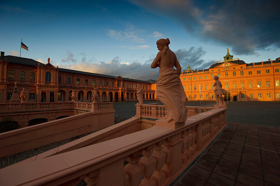 Rastatt castle at dusk, Rastatt, Baden-Württemberg, Germany