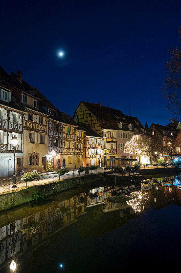 Historic quarter in winter, Reflection in the river, Colmar, Alsace, France