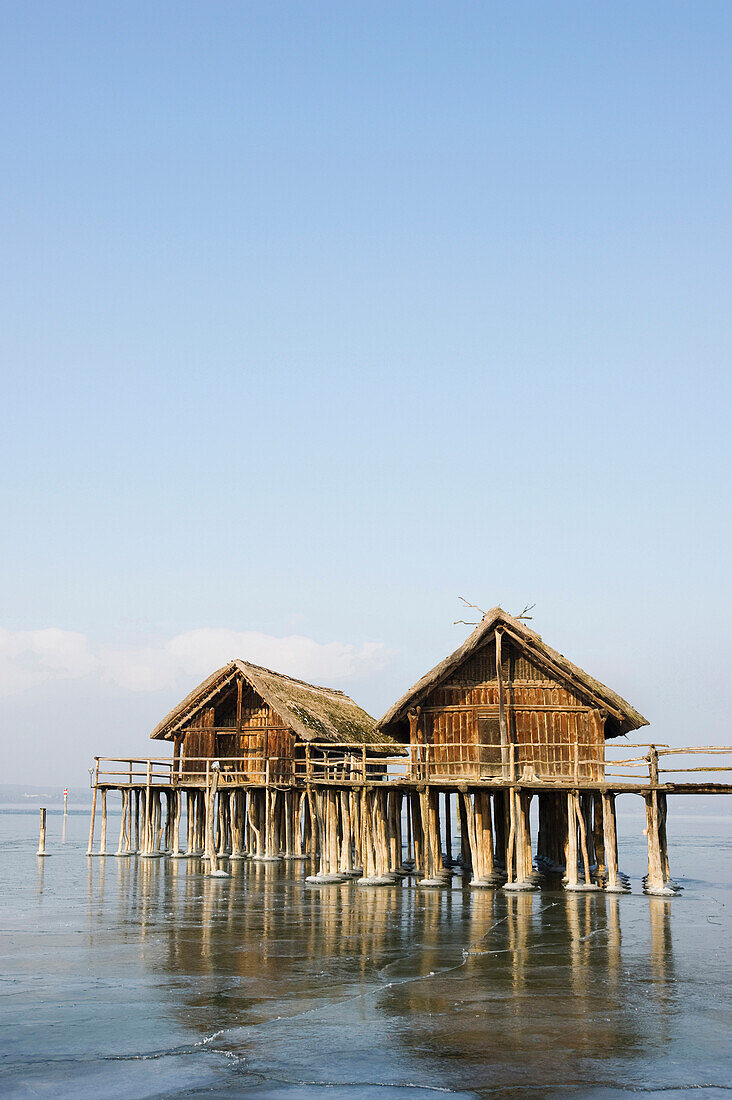 Stilt houses in the open-air museum, Unteruhldingen, Lake Constance, Baden-Wurttemberg, Germany