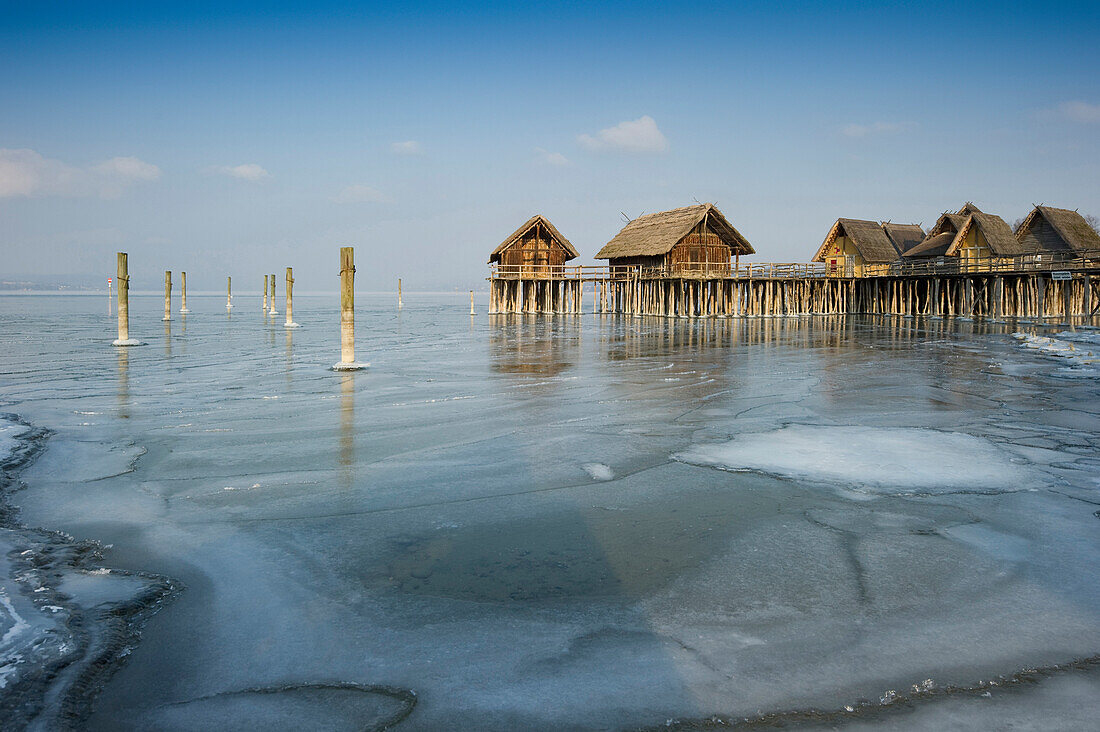 Stilt houses in the open-air museum, Unteruhldingen, Lake Constance, Baden-Wurttemberg, Germany