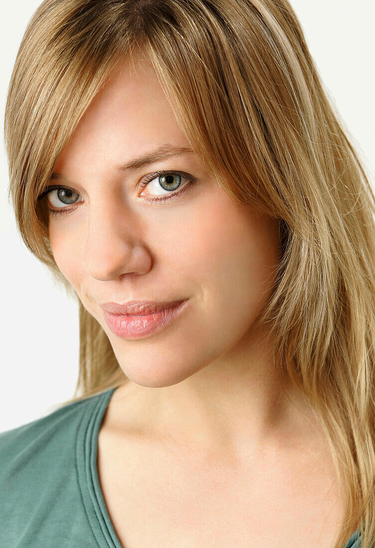 Young blonde woman with green eyes