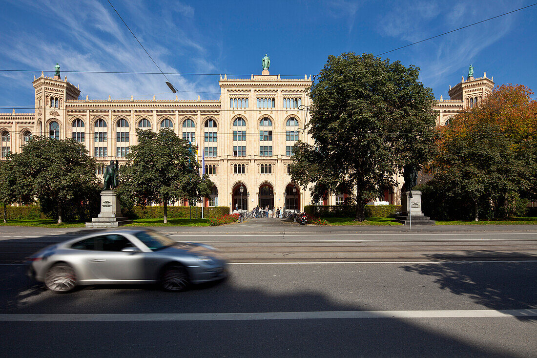 Car in front of government building, Maximilianstrasse, Munich, Bavaria, Germany, Europe