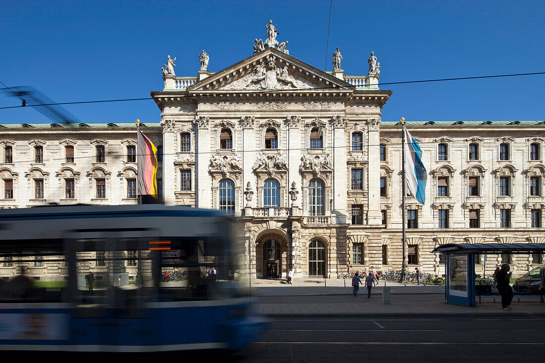 Tram in front of Palace of Justice, Munich, Bavaria, Germany, Europe