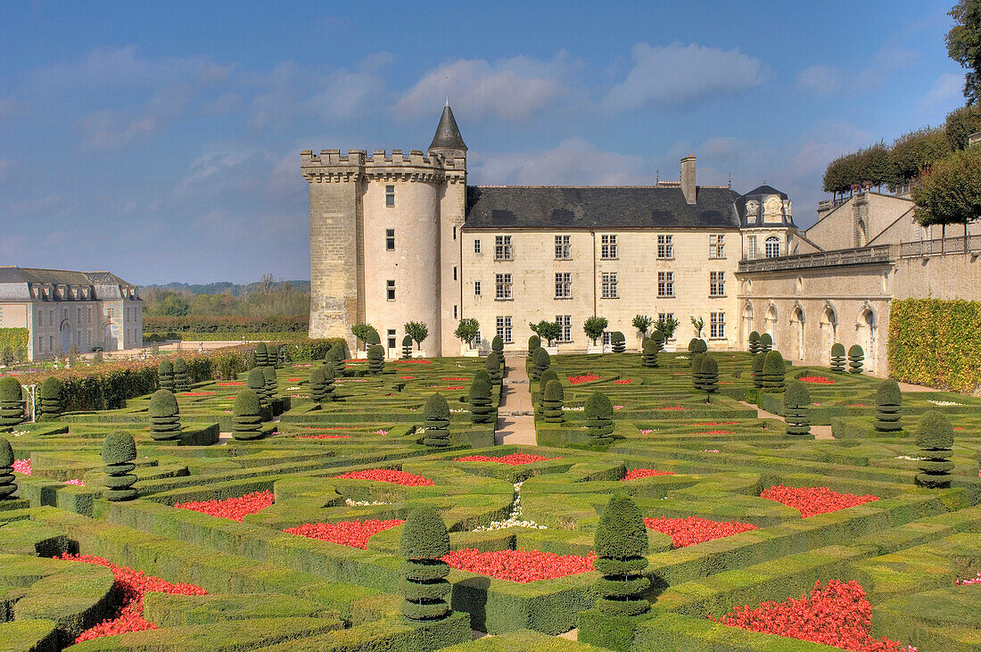 Villandry castle with garden, Villandry, Indre-et-Loire, France, Europe