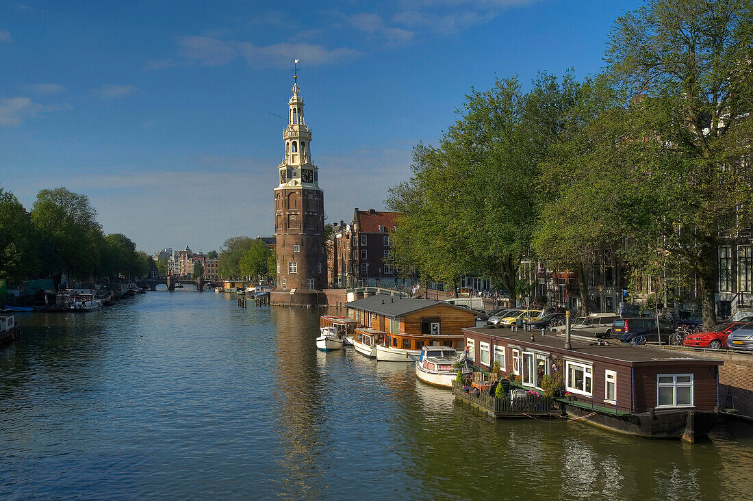 Montelbaanstoren with Oude Schans, Amsterdam, North Holland, The Netherlands