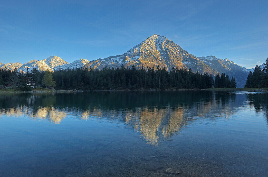 Arni lake with Bristen and Oberalpstock  mountains, Amsteg, Canton Uri, Switzerland