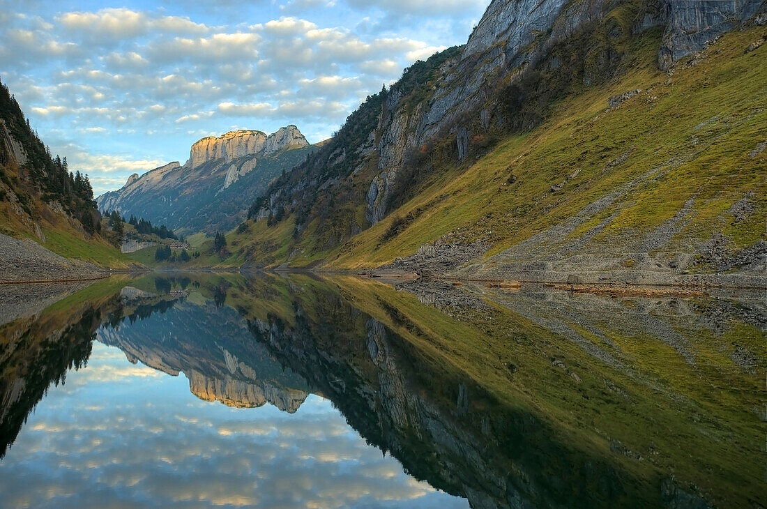 Falen lake in the Alpstein mountain range, Appenzell Innerrhoden, Switzerland, Europe