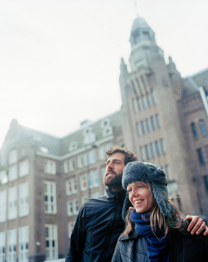 Couple in front of the a Hotel, Zeeburg, Amsterdam, Netherlands