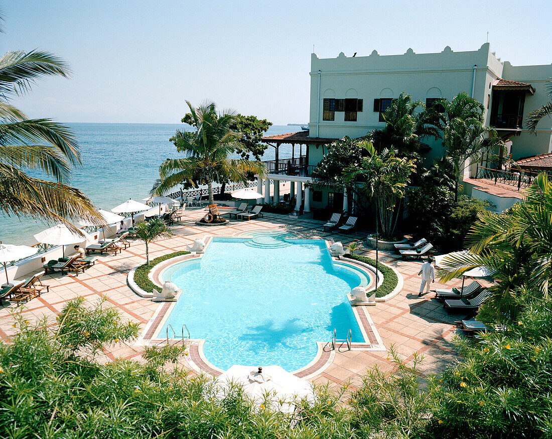 Serena Inn Hotel, former palace now luxury hotel of Aga Khan Group at the Forodhani shore of Stone Town, Zanzibar, Tanzania, East Africa