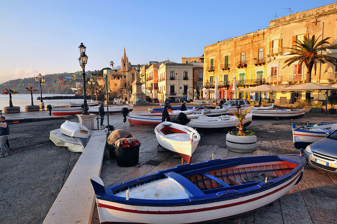 At old harbour in Lipari, Island of Lipari, Aeolian Islands, Sicily, Italy