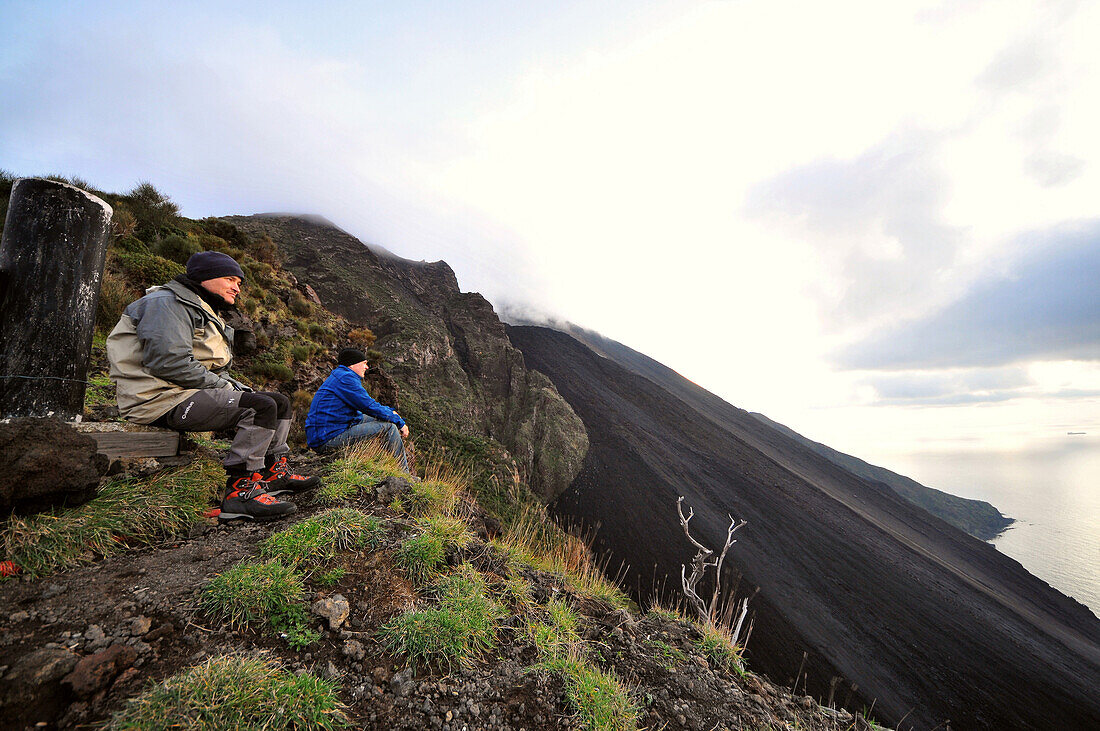 Hiking to Stromboli Vulkano, Island of Stromboli, Aeolian Islands, Sicily, Italy