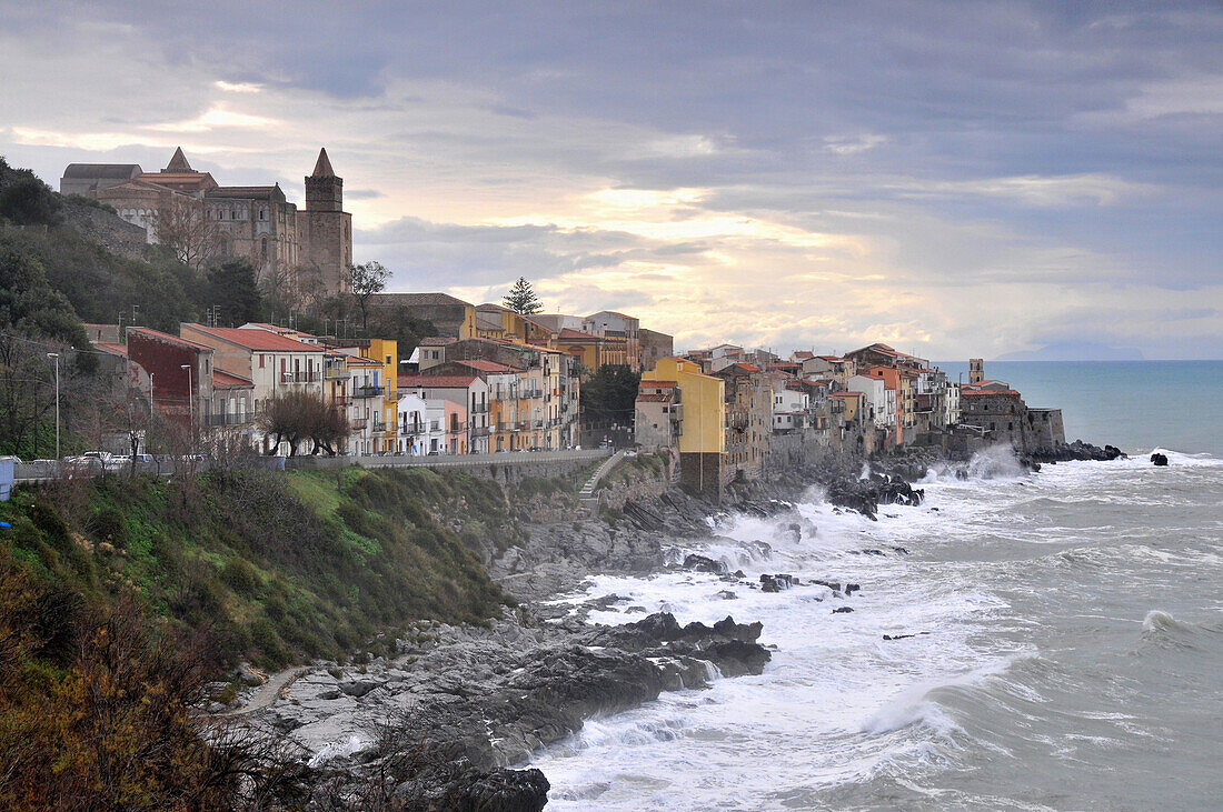 Cathedral with old town, Cefalu, northcoast, Sicily, Italy