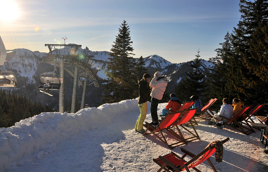 Auf dem Stümpfling im Skigebiet Spitzingsee, Bayern im Winter, Deutschland