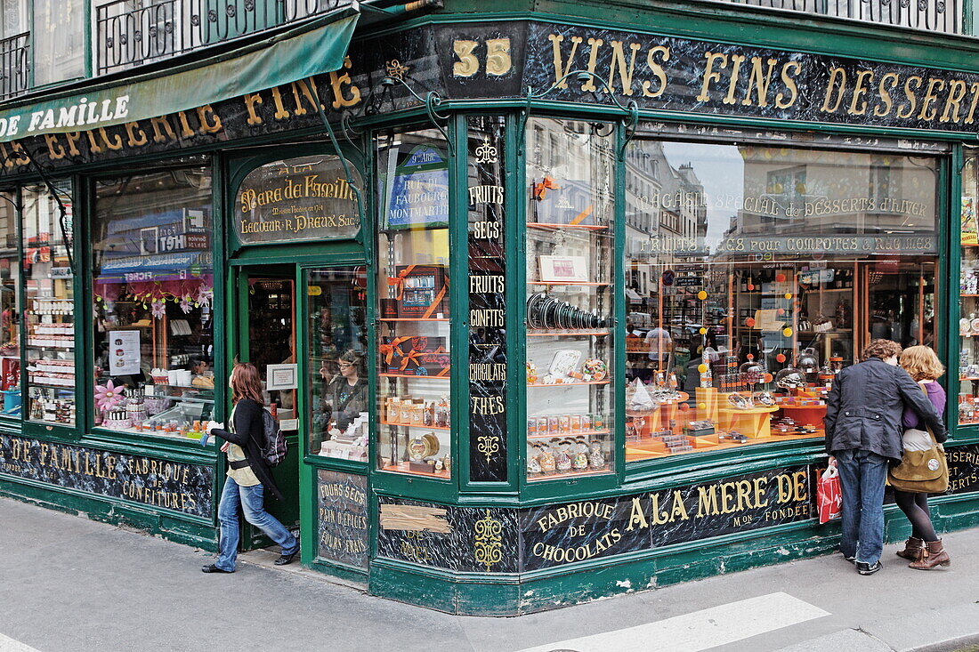 Fassade eines Feinkostladens in der Rue du Faubourg Montmatre, Paris, Frankreich, Europa