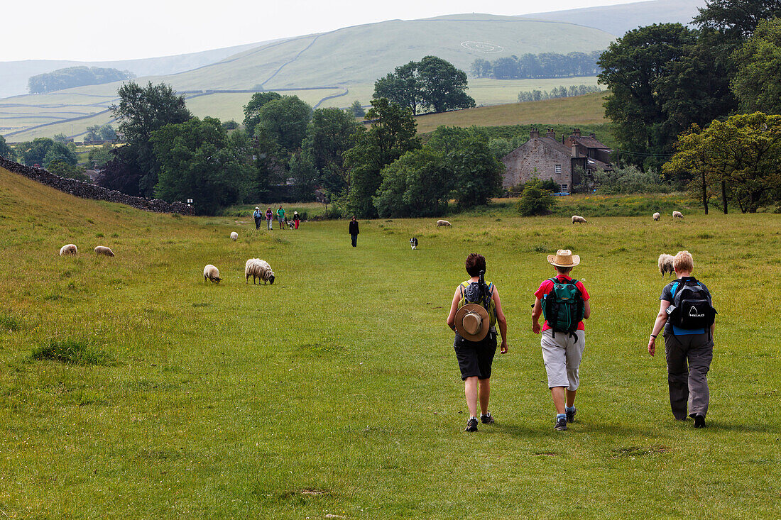 Hikers in Yorkshire Dales National Park, Yorkshire Dales, Yorkshire, England, Great Britain, Europe