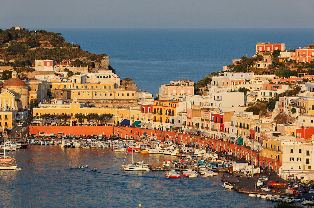 Blick auf Hafen und Stadt Ponza, Insel Ponza, Pontinische Inseln, Latium, Italien, Europa