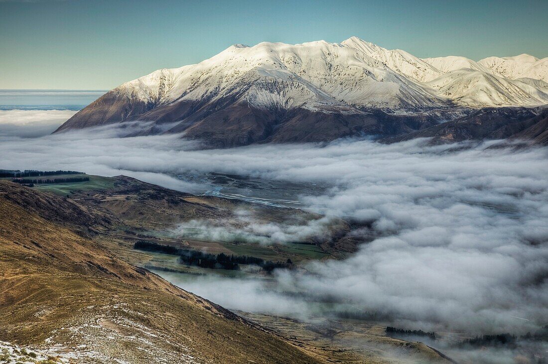 Mt Hutt, June 1st, first day of winter, morning cloud from Mt Oakden, Rakaia river valley, Canterbury high country