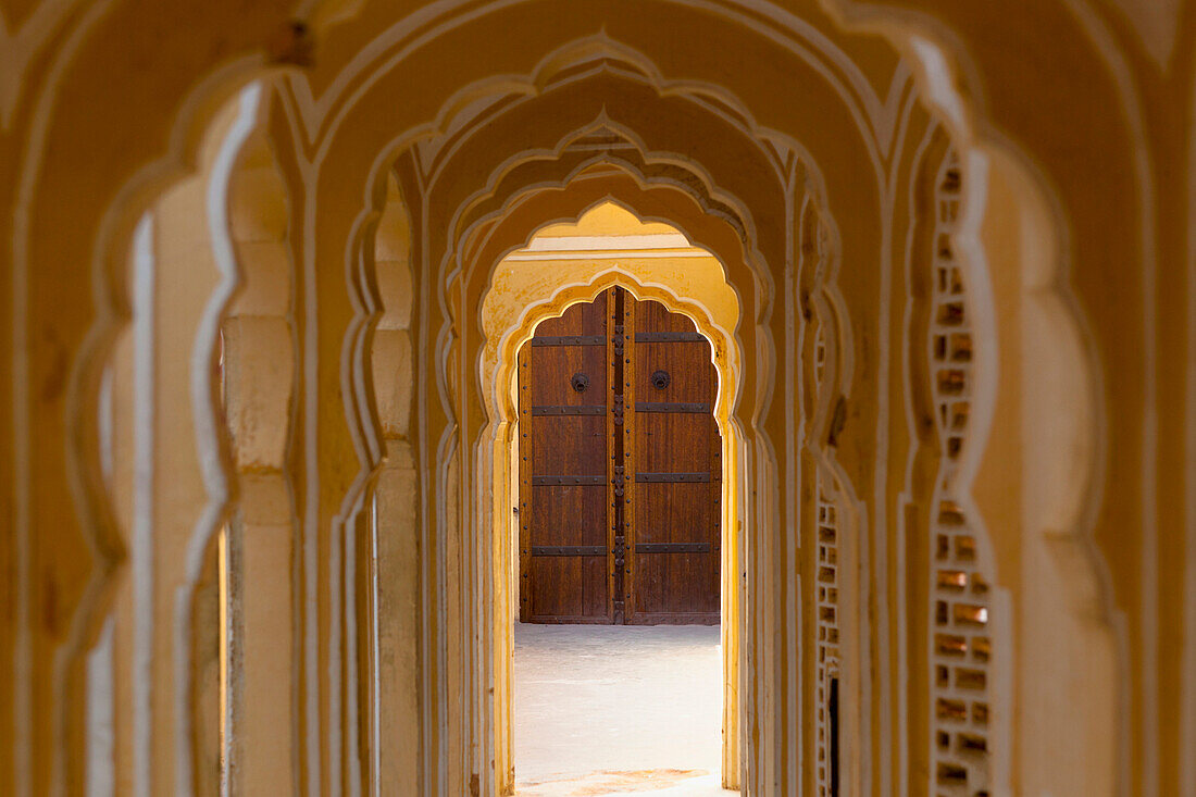 Archway Corridor in a Temple, Jaipur, Rajasthan, India