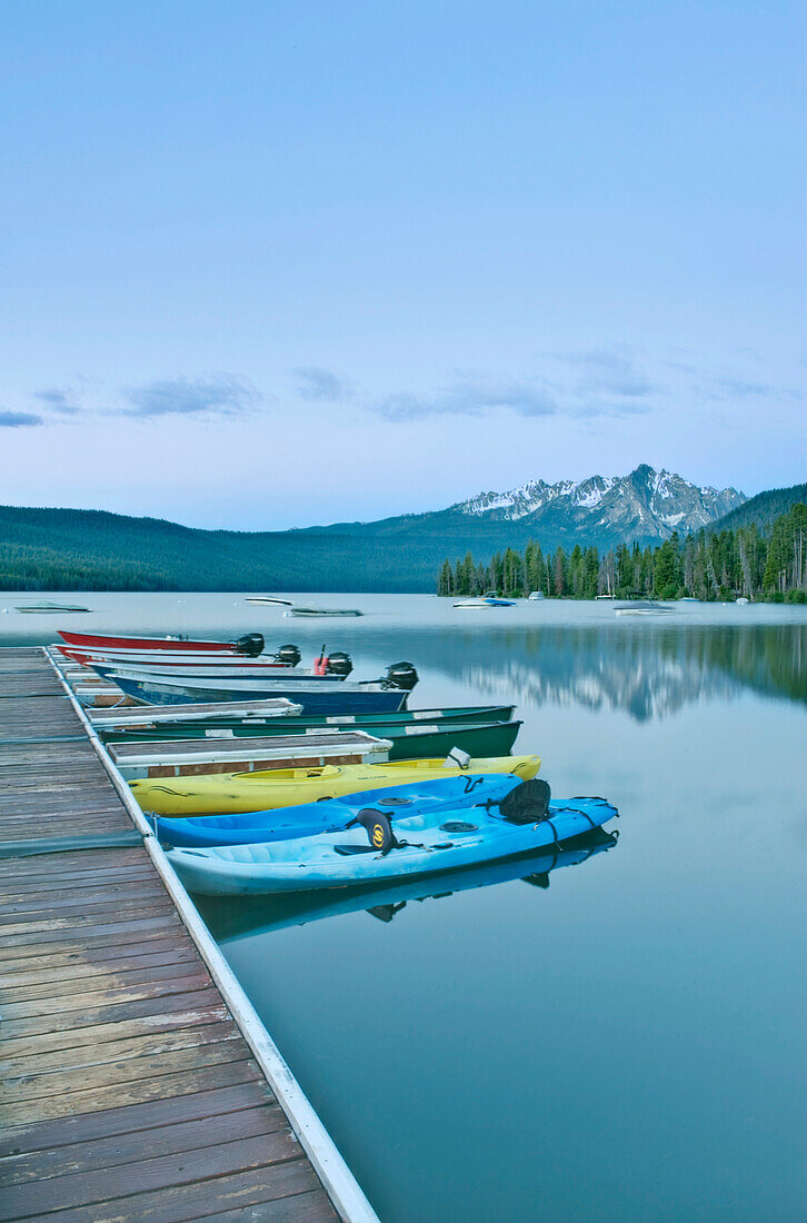 Canoes Docked on a Lake, Idaho, USA