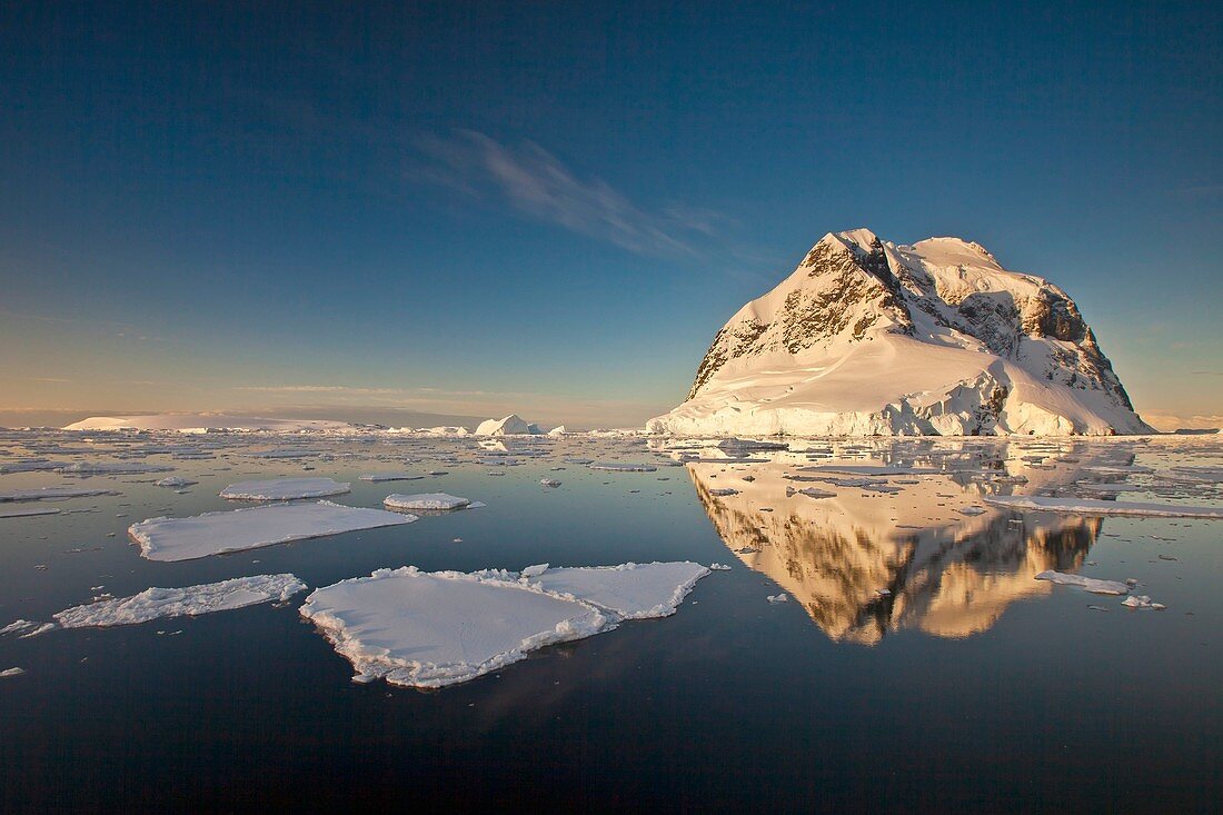 Lemaire Channel reflection at sunset, Antarctic Peninsula.