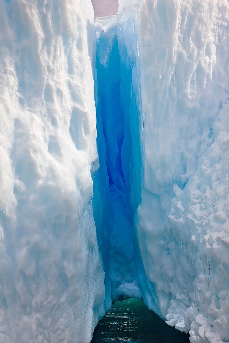 Blue ice fissure in iceberg, Danco Island, Antarctic Peninsula.