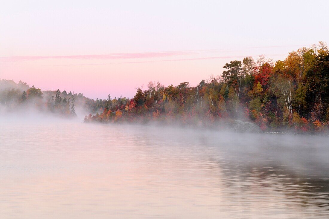 Morning fog on Bass Lake Greater Sudbury Ontario
