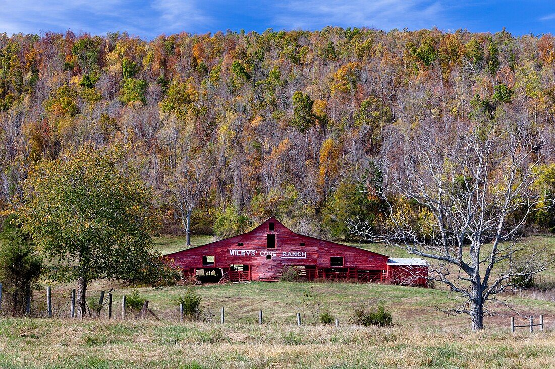 A barn at Riley´s Cove Ranch in rural Arkansas, USA