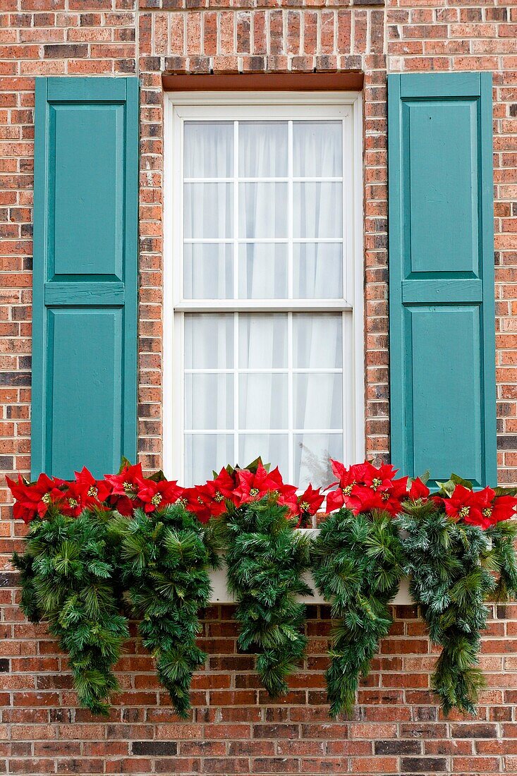 A Christmas decorated window box at the Dixie Stampede theater in Branson, Missouri, USA.