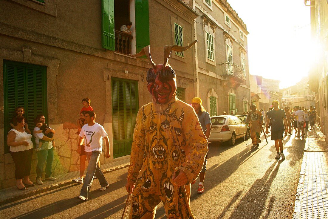 Devils during the festival of Sant Joan Sant Joan degollat Mallorca Illes Balears Es Pla Spain