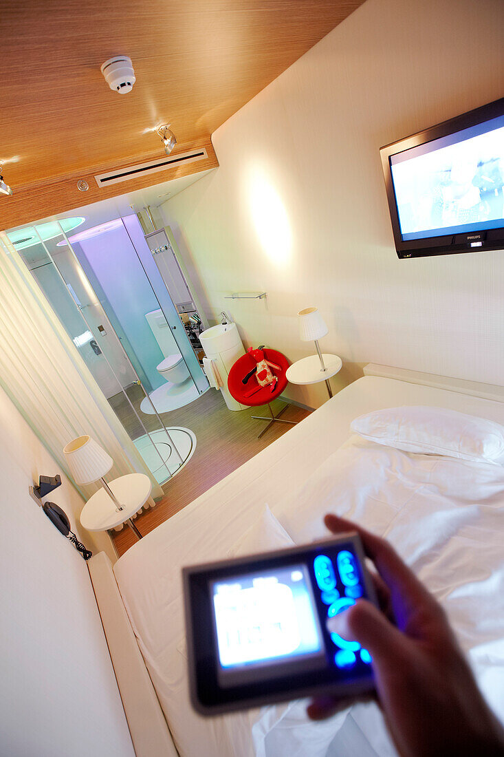MoodPad by Philips to control room settings, Citizen M Hotel, Amsterdam, Netherlands