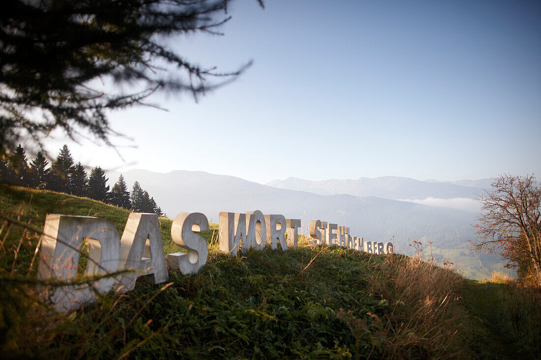 Sculpture Das Wort steht am Berg by Johannes Haider, near Ecohotel Grafenast, Am Hochpillberg, Schwaz, Tyrol, Austria