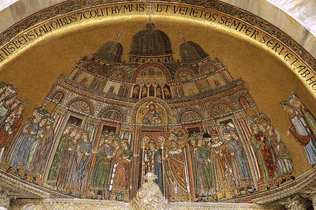 Basilica di San Marco, Body of St Mark being carrie. Basilica, Being, Body, Carried, Façade, Heritage, Holiday, Into, Italy, Europe, Landmark, Marco, Mark, Mark´s, Mosaics, San, The