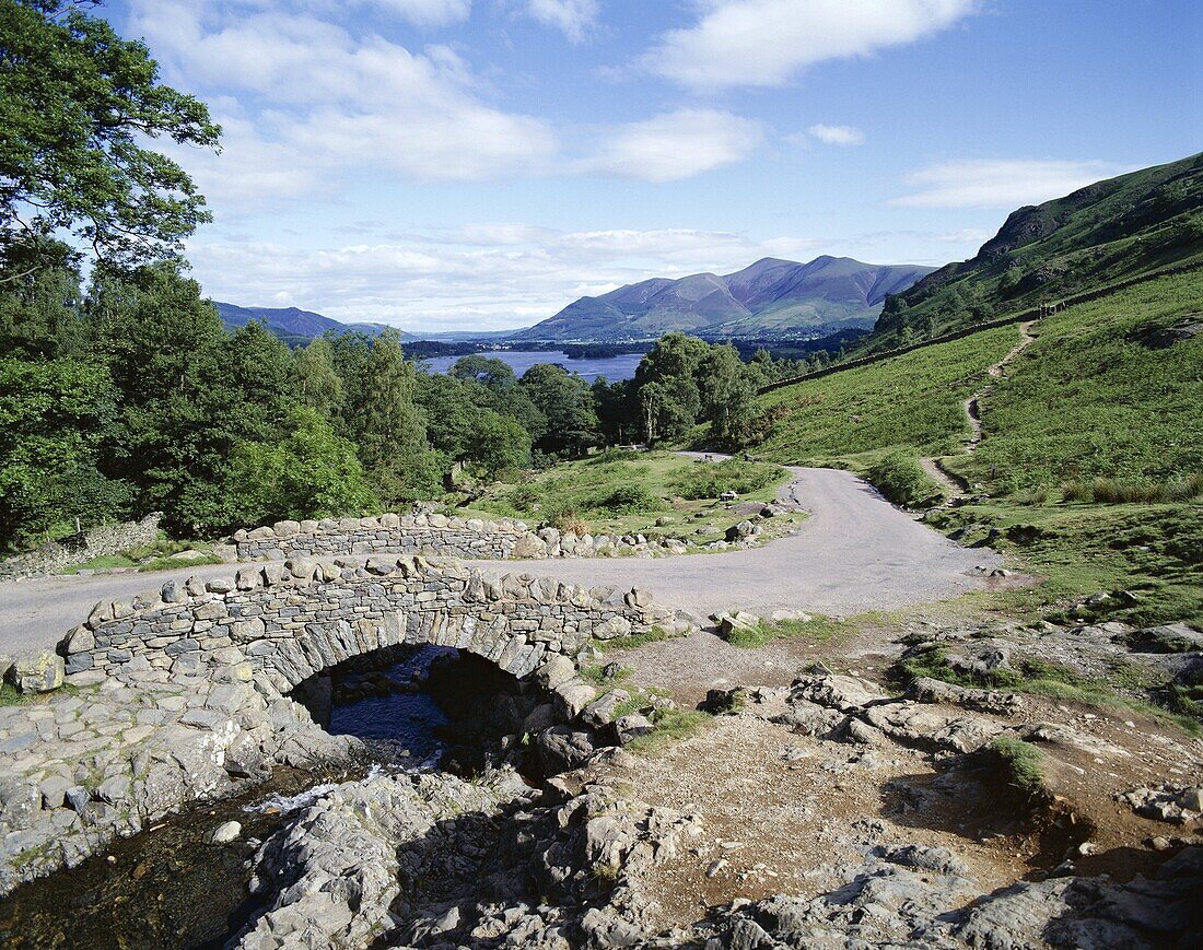 Ashness Bridge, Cumbria, Derwentwater, England, Kes. Ashness bridge, Cumbria, Derwentwater, England, United Kingdom, Great Britain, Holiday, Keswick, Lake district, Landmark, Touris