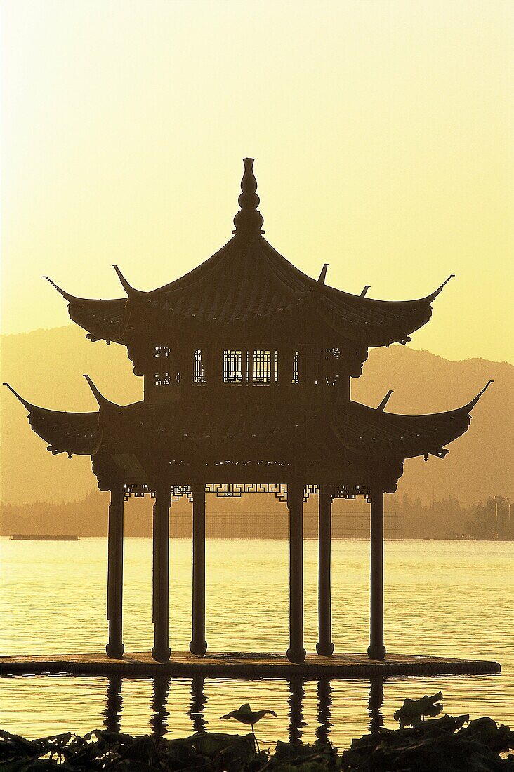 China, Asia, Chinese Architecture, Hangzhou, Lake, . Architecture, Asia, China, Chinese, Hangzhou, Holiday, Lake, Landmark, Moody, Pagoda, Province, Reflection, Silouhette, Sunset