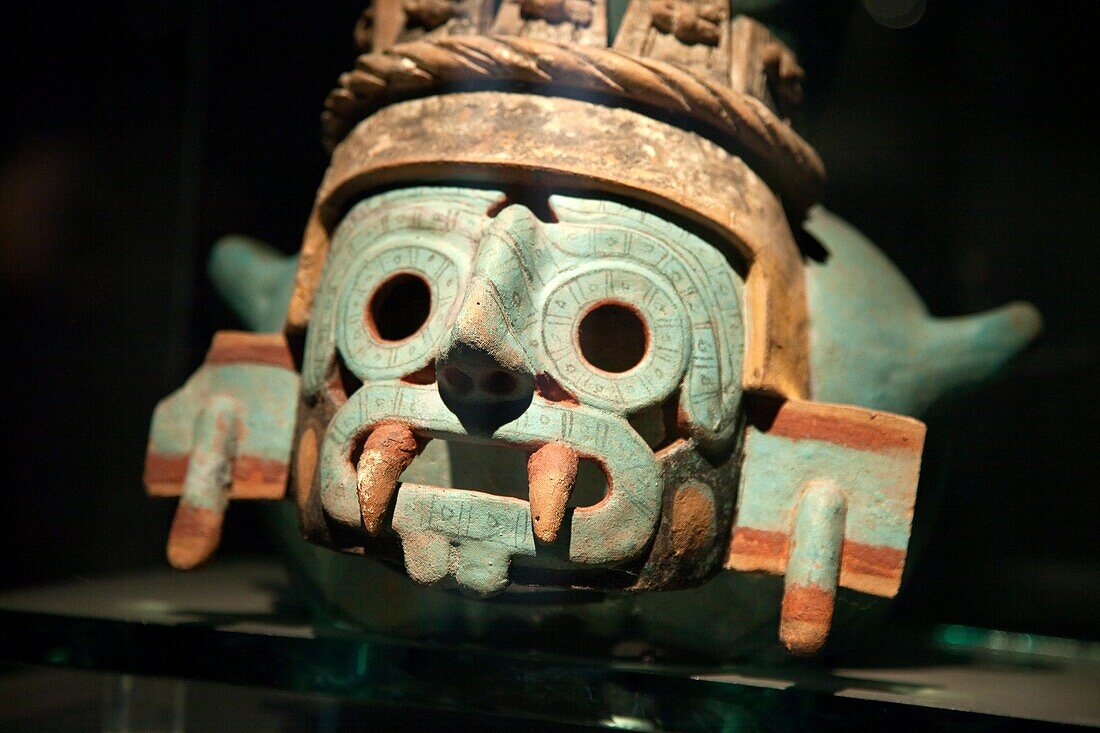 Prehispanic clay pot at Templo Mayor Museum, Mexico City