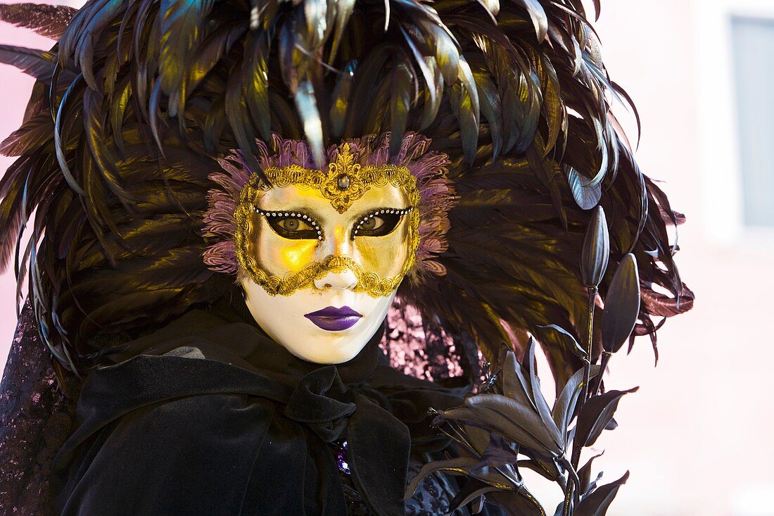 A masked woman at the carnival in Venice, Italy, Europe