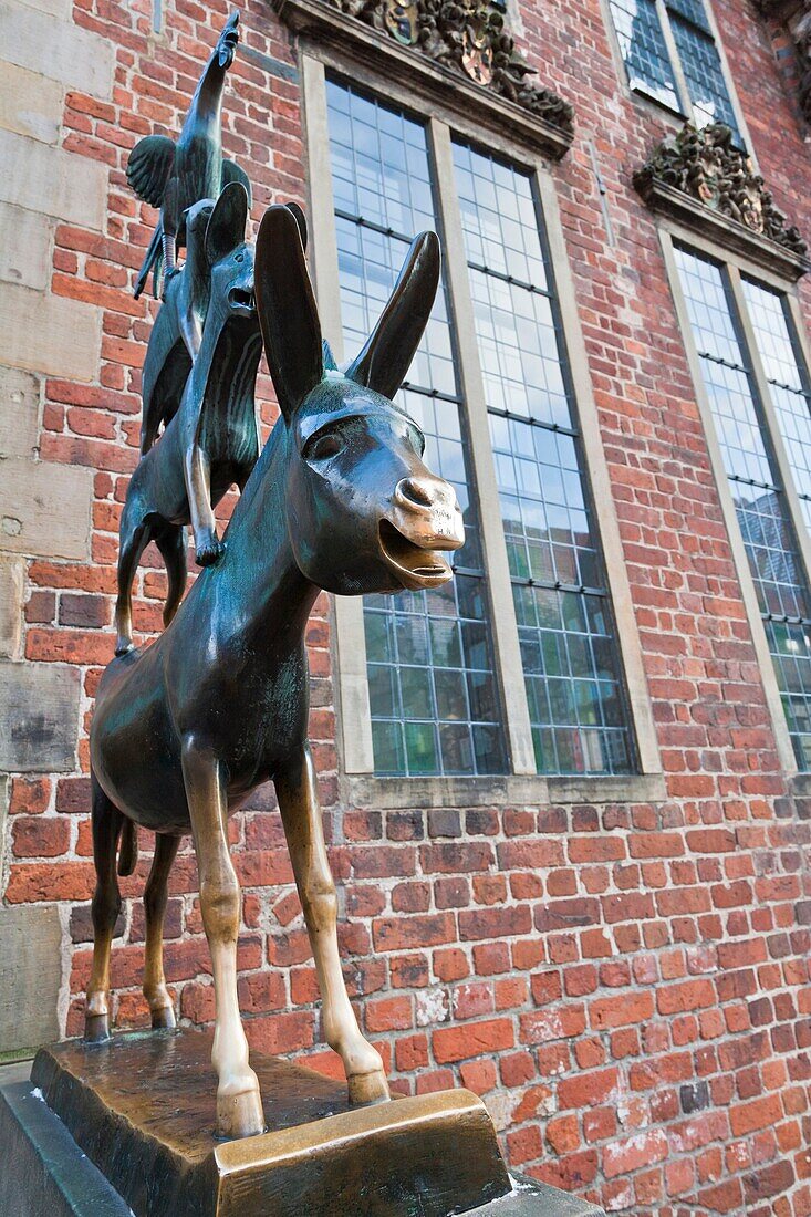 Statue of the Bremen town musicians in Bremen, Germany, Europe