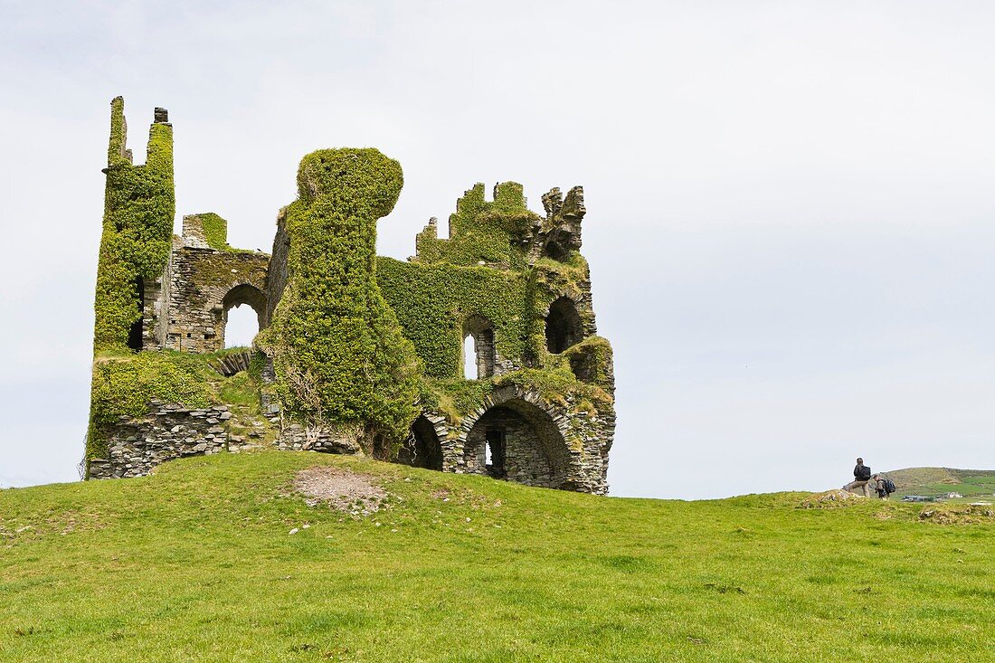 Ruins of Ballycarberry Castle on the Ring of Kerry, Ireland, Europe