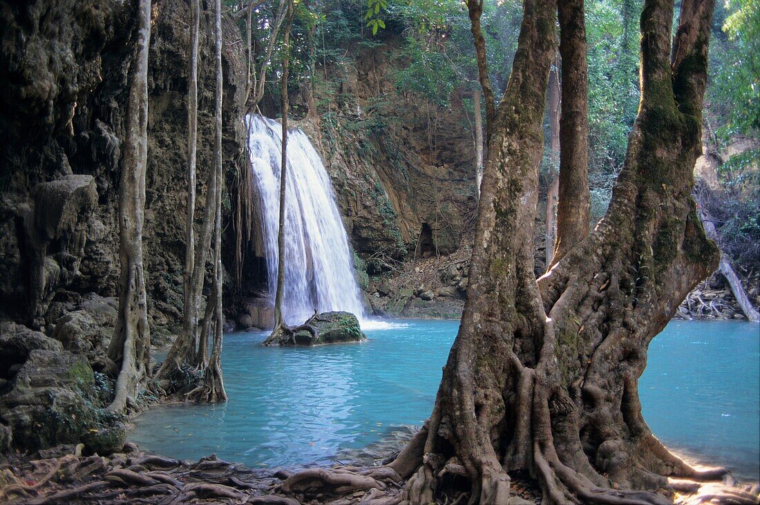 Thailand, Kanchanaburi province, Erawan National Park, Erawan waterfalls