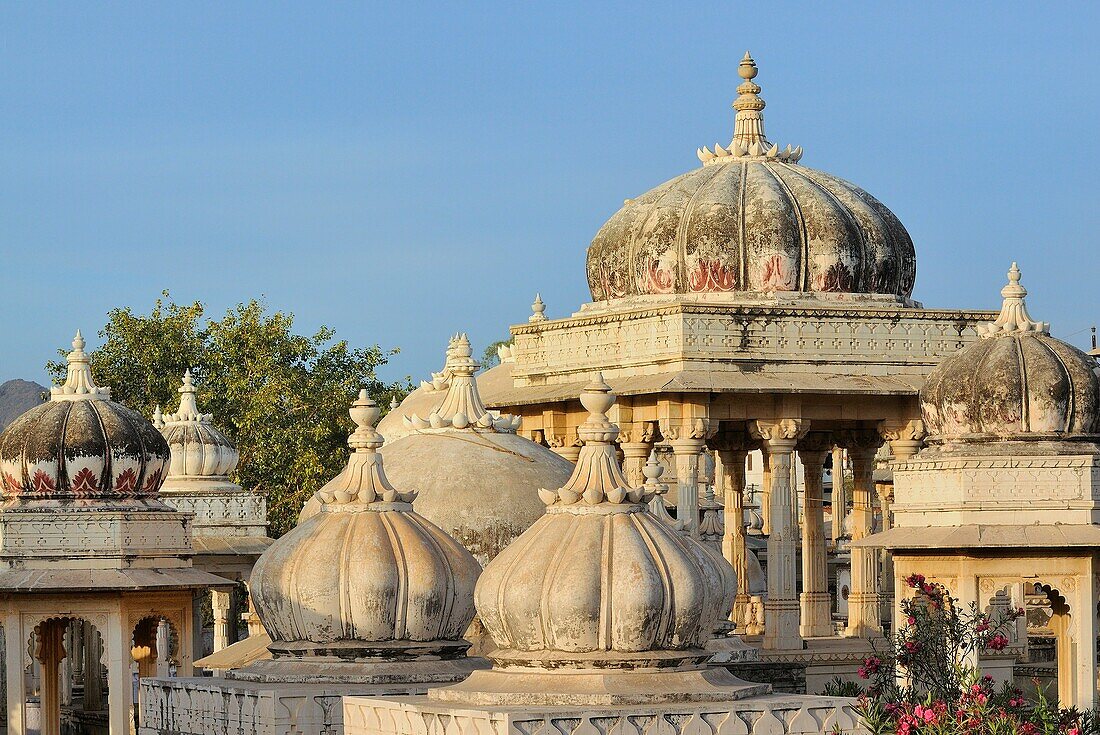 India, Rajasthan, Udaipur surroundings, Ahar cenotaphs  The Ahar site contains more than 250 cenotaphs of the maharanas of Mewar that were built over approximately 350 years  There are 19 chhatris that commemorate the 19 maharajas who were cremated here