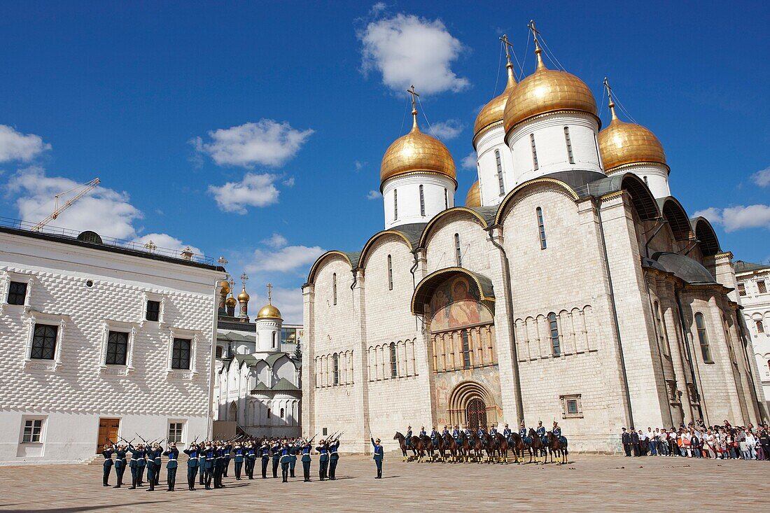 Soldiers of the Presidential Regiment parade in the Cathedral Square  Kremlin, Moscow, Russia