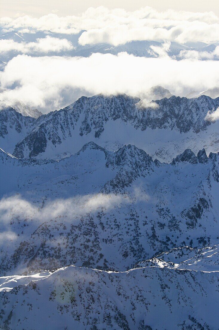 Aerial view of Cirque of Colomers from Aran Valley  Pyrenees  Lleida province, Catalonia, Spain