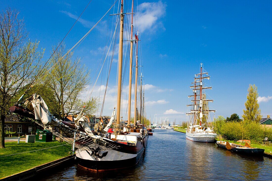 ships in canal, Stavoren, Friesland, Netherlands
