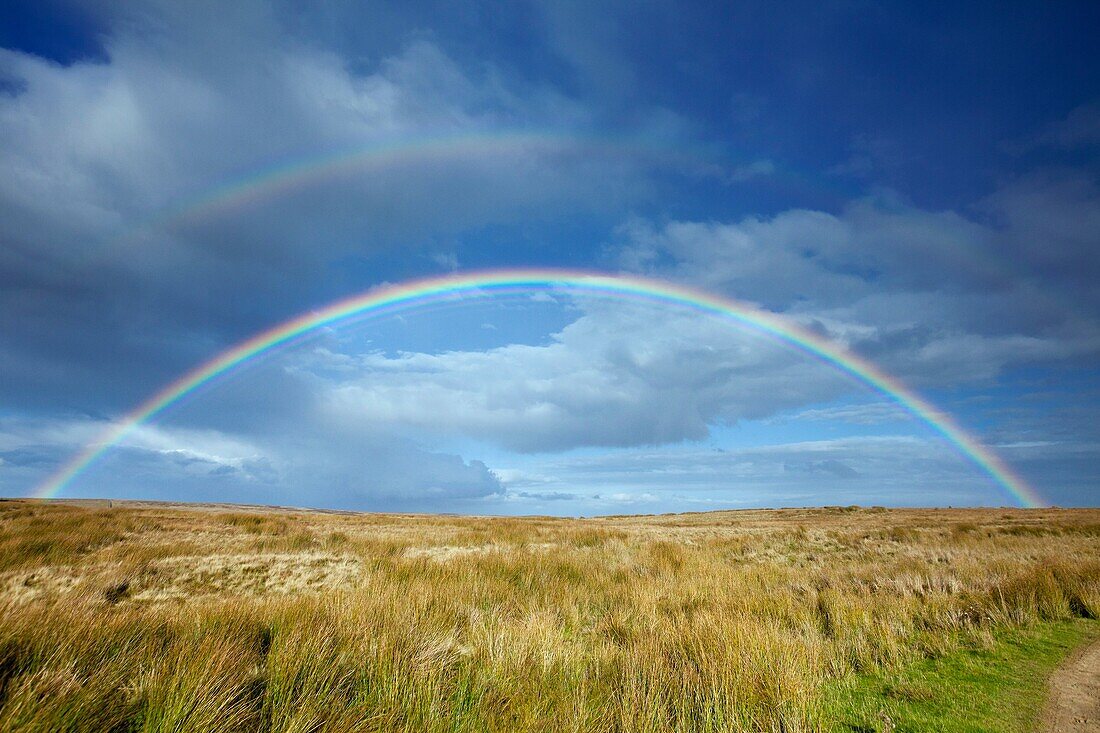 Rainbow, over moorland, autumn, Allendale, Northumberland, England