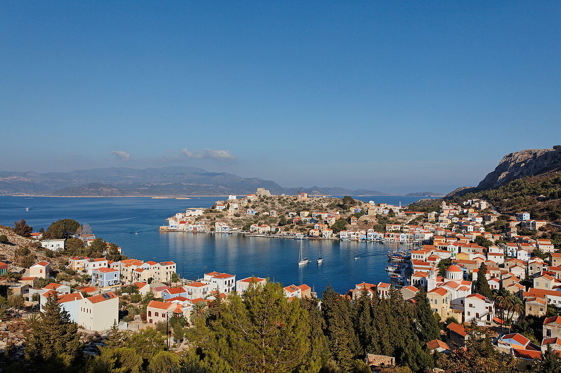 View of the seaport Kastelorizo Megiste, Dodecanese Islands, Greece, Europe